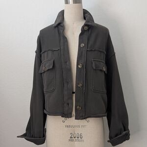 Z Supply Abbott Knit Cropped Jacket in Raven Green Size Small